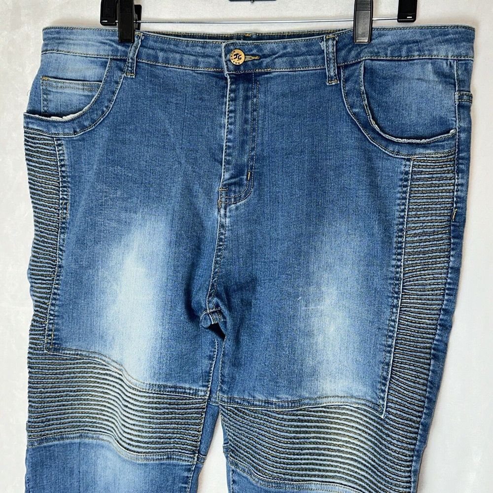 HUNGSON Men's Bike Jeans and Skinny Slim Fit Stretch Straight Leg 38X30